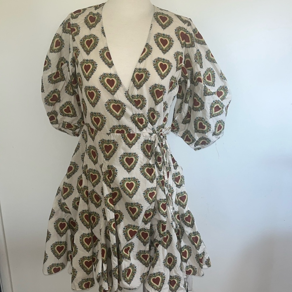 RHODE Heart Patterned Mini Dress - Cream and Red